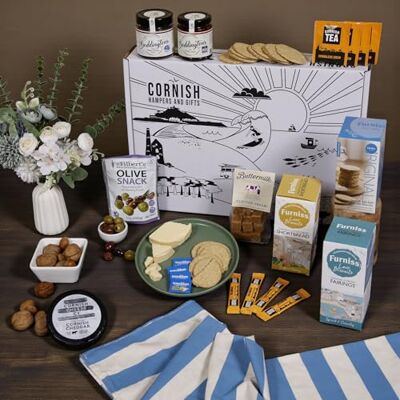 Cornish Hampers & Gifts Cheese Cream Tea Cornish Sea Salt Crackers Cheddar Wax Wheel, Chilli Jam & Red Onion Chutney, Olives, Butter, Tea & Coffee Cornish Hampers & Gifts Cheese Cream Tea Cornish Sea Salt Crackers Cheddar Wax Wheel, Chilli Jam & Red Onion Chutney, Olives, Butter, Tea & Coffee