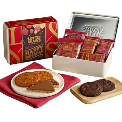 Lottie Shaw's Happy Birthday Biscuit Tin – Parkin Biscuits, Millionaire Shortbread & Flapjacks, Yorkshire Lottie Shaw's Happy Birthday Biscuit Tin – Parkin Biscuits, Millionaire Shortbread & Flapjacks, Yorkshire