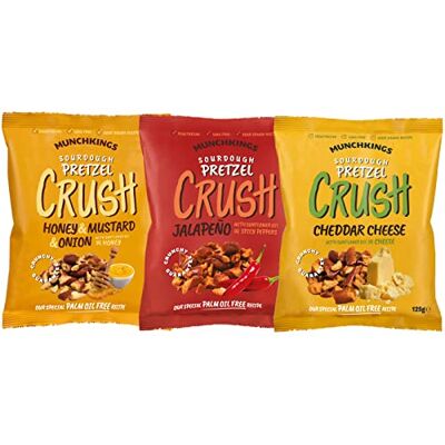 HIBVEST MunchKings Sourdough Pretzel Crush Pretzel Snack of Flavoured Pretzel Pieces (Variety Pack, 3 x 125g) HIBVEST MunchKings Sourdough Pretzel Crush Pretzel Snack of Flavoured Pretzel Pieces (Variety Pack, 3 x 125g)
