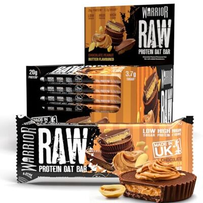 Warrior RAW Protein Flapjack 24 x 75g – 20g High Protein Bars, Low Sugar High Fibre Oat Bars – Protein Bars 24 Pack & Protein Snacks (Chocolate Peanut) Warrior RAW Protein Flapjack 24 x 75g – 20g High Protein Bars, Low Sugar High Fibre Oat Bars – Protein Bars 24 Pack & Protein Snacks (Chocolate Peanut)