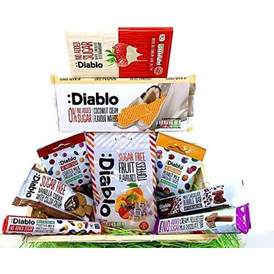 Pure Source Nutrition Diablo Diabetic No Added Sugar Hamper Box 9 Guilt-Free Treats: Coconut Cream Wafers, Fruit Jellies, Vanilla Cookies, Peanut Mix, Chocolate Puddles, Milk Chocolate Bars Hamper Box Basket by PSN Pure Source Nutrition Diablo Diabetic No Added Sugar Hamper Box 9 Guilt-Free Treats: Coconut Cream Wafers, Fruit Jellies, Vanilla Cookies, Peanut Mix, Chocolate Puddles, Milk Chocolate Bars Hamper Box Basket by PSN
