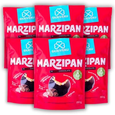 SKRIVERU Skrīveru Marzipan in Dark Chocolate (6 x 150g), German Marzipan with 38% Almonds, High in Iron and Magnesium, No Artificial Colours or Preservatives, Vegetarian SKRIVERU Skrīveru Marzipan in Dark Chocolate (6 x 150g), German Marzipan with 38% Almonds, High in Iron and Magnesium, No Artificial Colours or Preservatives, Vegetarian
