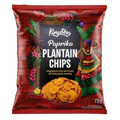 Kingston Paprika Plantain Chips 12 x 75g, Crispy Vegan Snack with Spicy Paprika Flavor Kingston Paprika Plantain Chips 12 x 75g, Crispy Vegan Snack with Spicy Paprika Flavor