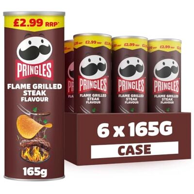 Pringles Flame Grilled Steak Flavour Crisps 6 x 165g Case of 6, 165g per Tube Pringles Flame Grilled Steak Flavour Crisps 6 x 165g Case of 6, 165g per Tube
