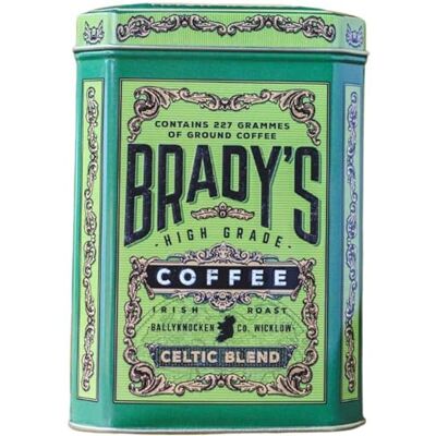 BRADY`S Brady’s Celtic Blend Dark Roast Ground Coffee for Cafetiere, Pour Over or Drip Filter 100% Arabica Brazilian and Colombian Coffee Beans with Notes of Dark Chocolate, Nuts, and Caramel, 227g Tin BRADY`S Brady’s Celtic Blend Dark Roast Ground Coffee for Cafetiere, Pour Over or Drip Filter 100% Arabica Brazilian and Colombian Coffee Beans with Notes of Dark Chocolate, Nuts, and Caramel, 227g Tin