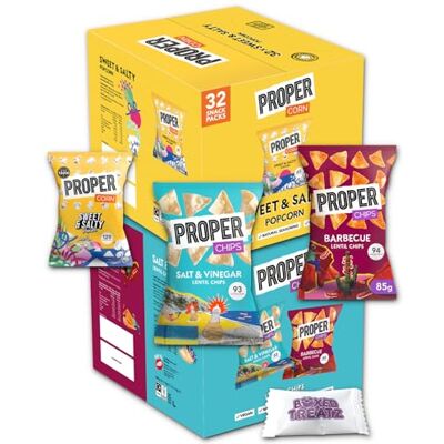Boxed Treatz Proper Corn Popcorn Sweet & Salty With Proper Chips BBQ And Salt & Vinegar Bundle Of 64 x 14g Boxed Treatz Proper Corn Popcorn Sweet & Salty With Proper Chips BBQ And Salt & Vinegar Bundle Of 64 x 14g