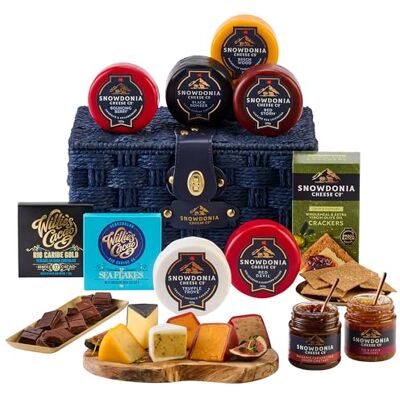 Snowdonia Cheese Company Decadent Cheese Hamper 6 Luxury Welsh Cheeses, 2 Chutneys, Wholemeal Crackers and 2 Chocolate Bars Cheese and Chocolate Gift Set Snowdonia Cheese Company Decadent Cheese Hamper 6 Luxury Welsh Cheeses, 2 Chutneys, Wholemeal Crackers and 2 Chocolate Bars Cheese and Chocolate Gift Set