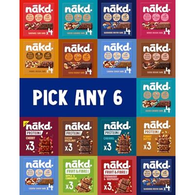 Free From Direct Nakd Bars Multipack Pick Any 6 (35-45g) Including Protein Bars. Vegan, Gluten Free Snacks, 1 of 5 A day. Wheat Free, No Added Sugar Free From Direct Nakd Bars Multipack Pick Any 6 (35-45g) Including Protein Bars. Vegan, Gluten Free Snacks, 1 of 5 A day. Wheat Free, No Added Sugar