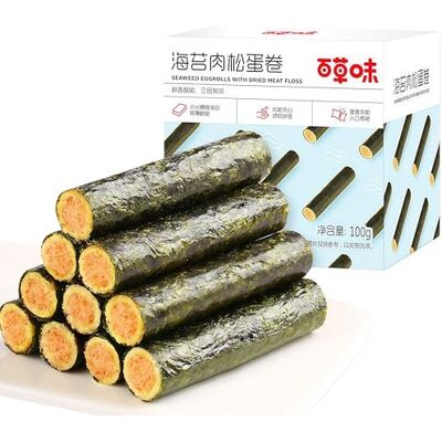 DAMAICHUHAI Seaweed And Pork Floss Egg Rolls, You'Ll Be Hooked At First Bite: Seaweed Wraps Around Pork Floss, and The Egg Roll Hides a Crispy Texture,100g/3.5oz. DAMAICHUHAI Seaweed And Pork Floss Egg Rolls, You'Ll Be Hooked At First Bite: Seaweed Wraps Around Pork Floss, and The Egg Roll Hides a Crispy Texture,100g/3.5oz.