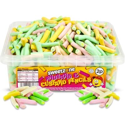 Sweetzone Rhubarb Custard Pencils 700g Rhubarb and custard pencil sweets, Halal chewy sticks, bulk tub 350pcs, party pick and mix, retro candy Sweetzone Rhubarb Custard Pencils 700g Rhubarb and custard pencil sweets, Halal chewy sticks, bulk tub 350pcs, party pick and mix, retro candy