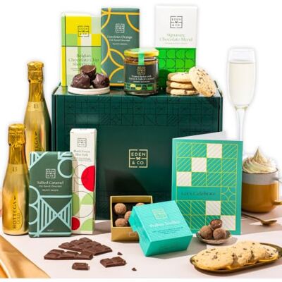 EDEN Gluten Free Hamper, Congratulations, For Her, 2x Prosecco, & CO Congratulations Gluten Free Hamper with Chocolate Truffles & Hot Chocolate Set. Includes 2x Bottega Prosecco. EDEN Gluten Free Hamper, Congratulations, For Her, 2x Prosecco, & CO Congratulations Gluten Free Hamper with Chocolate Truffles & Hot Chocolate Set. Includes 2x Bottega Prosecco.