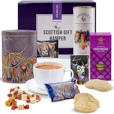 Hattie's Gifts Scottish Hamper for Couples, Tea, Highland Cow Fudge Tin Brodies Edinburgh Tea, Ross & Claire McCoo Vanilla Fudge Tin & Reids Shortbread, Christmas Hamper for Mum & Dad Hattie's Gifts Scottish Hamper for Couples, Tea, Highland Cow Fudge Tin Brodies Edinburgh Tea, Ross & Claire McCoo Vanilla Fudge Tin & Reids Shortbread, Christmas Hamper for Mum & Dad