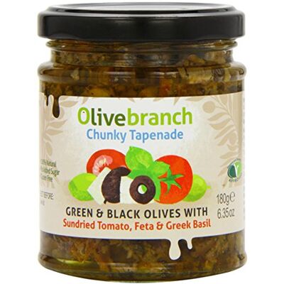 Olive Branch Green and Black Olive Tapenade with Sundried Tomato Feta and Greek Basil 180 g (Pack of 2) Olive Branch Green and Black Olive Tapenade with Sundried Tomato Feta and Greek Basil 180 g (Pack of 2)