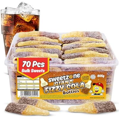 Sweetzone Giant Fizzy Cola Bottles 805g 70pcs Giant fizzy cola bottle gummies, Halal soft jelly sweets, bulk tub, retro party candy, pick and mix for sharing Sweetzone Giant Fizzy Cola Bottles 805g 70pcs Giant fizzy cola bottle gummies, Halal soft jelly sweets, bulk tub, retro party candy, pick and mix for sharing