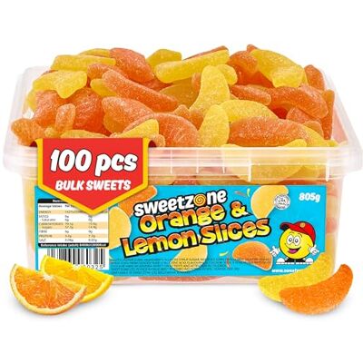 Sweetzone Fizzy Orange Lemon 800g 100pcs Fizzy orange and lemon gummies, Halal soft fruit chews, bulk tub, party pick and mix, retro sweets for all ages Sweetzone Fizzy Orange Lemon 800g 100pcs Fizzy orange and lemon gummies, Halal soft fruit chews, bulk tub, party pick and mix, retro sweets for all ages