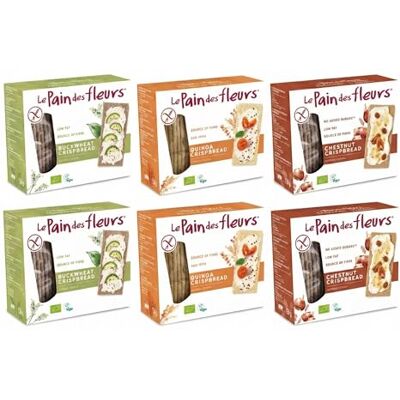 Le Pain des Fleurs 6 x 150g Organic Crispbread Variety Buckwheat, Chestnut, Quinoa Organic, Gluten-Free & Vegan, 2 × Each Healthy High-Fibre, Plant-Based Snacks Le Pain des Fleurs 6 x 150g Organic Crispbread Variety Buckwheat, Chestnut, Quinoa Organic, Gluten-Free & Vegan, 2 × Each Healthy High-Fibre, Plant-Based Snacks