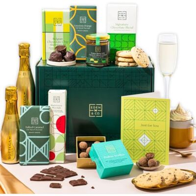 EDEN Dairy Free Chocolate Hamper, For Her, Just Because, Prosecco, & CO Just Because Dairy Free Hamper with Truffles & Cocoa Set, Lactose Free Chocolate. Includes Bottega Prosecco. EDEN Dairy Free Chocolate Hamper, For Her, Just Because, Prosecco, & CO Just Because Dairy Free Hamper with Truffles & Cocoa Set, Lactose Free Chocolate. Includes Bottega Prosecco.