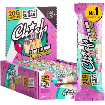 Chiefs Protein Bars 55g High Protein, Low Sugar Birthday Cake Taste Healthy Snack Bars with 20g protein 12x55g Chiefs Protein Bars 55g High Protein, Low Sugar Birthday Cake Taste Healthy Snack Bars with 20g protein 12x55g
