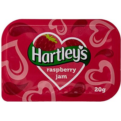 Hartleys Hartley's Raspberry Jam (Pack of 100) Individual single-serve pots reduce waste and ensure easy portion control for busy catering or hospitality service. Hartleys Hartley's Raspberry Jam (Pack of 100) Individual single-serve pots reduce waste and ensure easy portion control for busy catering or hospitality service.