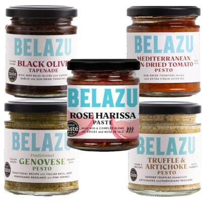 Parkers Belazu Bundle Tapenade, Harissa, Tomato, Genovese, Truffle (Pack of 5) Parkers Belazu Bundle Tapenade, Harissa, Tomato, Genovese, Truffle (Pack of 5)