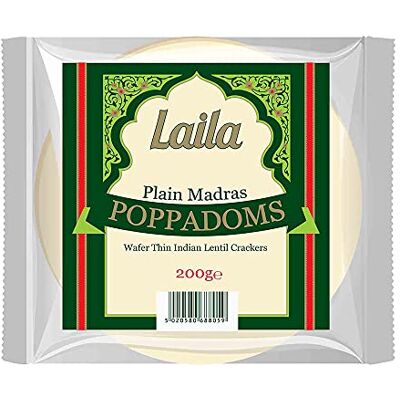 LAILA Madras Plain Pappadums 200 g (Case of 60) LAILA Madras Plain Pappadums 200 g (Case of 60)