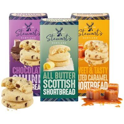 Stewart's Signature Decadent Collection Shortbread Gift (3x160g) Traditionally Made Luxury Delicious Melt-In-Mouth Scottish Chocolate Chunk, All Butter & Salted Caramel Biscuits, Ideal Treat Stewart's Signature Decadent Collection Shortbread Gift (3x160g) Traditionally Made Luxury Delicious Melt-In-Mouth Scottish Chocolate Chunk, All Butter & Salted Caramel Biscuits, Ideal Treat
