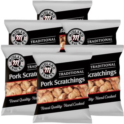 Midland Snacks Traditional Pork Scratchings, Pack of 6 x 40g Midland Snacks Traditional Pork Scratchings, Pack of 6 x 40g