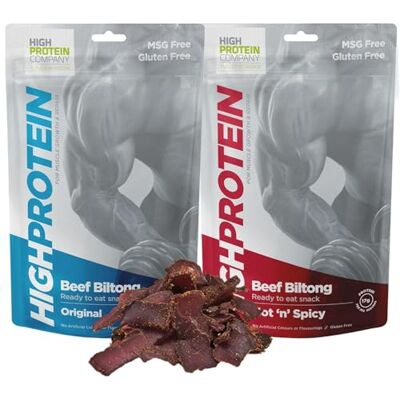 Hunters Biltong High Protein Original Biltong and Hot ‘n’ Spicy Beef Biltong, 50g Pack of 10 High Protein, low fat, Thin Tender Slices of authentic Beef Biltongs, beef Jerky, MSG Free, Convenient Snack Hunters Biltong High Protein Original Biltong and Hot ‘n’ Spicy Beef Biltong, 50g Pack of 10 High Protein, low fat, Thin Tender Slices of authentic Beef Biltongs, beef Jerky, MSG Free, Convenient Snack