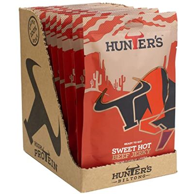 Hunters Biltong Hunters Sweet Hot Beef Jerky, 28g Pack of 10 Lightly Smoked Jerky, High Protein, MSG Free, Tender slices of Beef infused with spices that warm the palate Hunters Biltong Hunters Sweet Hot Beef Jerky, 28g Pack of 10 Lightly Smoked Jerky, High Protein, MSG Free, Tender slices of Beef infused with spices that warm the palate