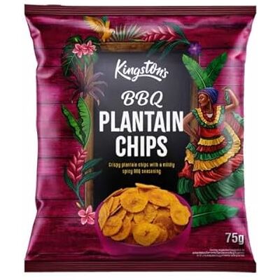 Kingston BBQ Plantain Chips 12 x 75g, Crispy Spicy Vegan Snack with Barbecue Flavor Kingston BBQ Plantain Chips 12 x 75g, Crispy Spicy Vegan Snack with Barbecue Flavor