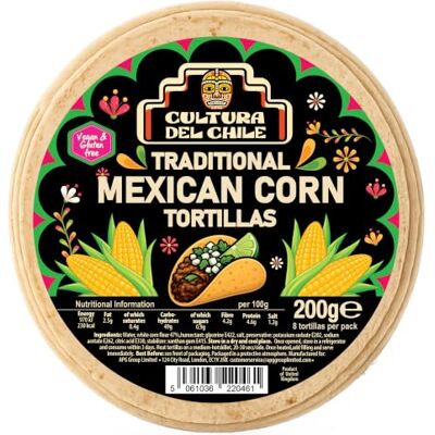 Cultura Del Chile Traditional Mexican Corn Tortillas by – Gluten Free & Vegan. Ideal for Authentic Tacos. 6 Packs x 8 Tortillas 15cm (6) Cultura Del Chile Traditional Mexican Corn Tortillas by – Gluten Free & Vegan. Ideal for Authentic Tacos. 6 Packs x 8 Tortillas 15cm (6)