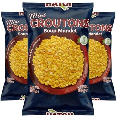 Hatov Mini Croutons 400g 3 Pack Crispy Soup Croutons & Salad Topping, Small Golden Crouton Cubes Hatov Mini Croutons 400g 3 Pack Crispy Soup Croutons & Salad Topping, Small Golden Crouton Cubes