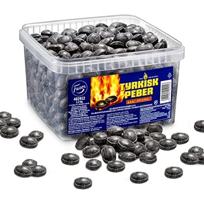 Tyrkisk Peber Fazer Original 2.2 KG Tub Salty Liquorice Hard Candy Scandinavian Sweets Tyrkisk Peber Fazer Original 2.2 KG Tub Salty Liquorice Hard Candy Scandinavian Sweets