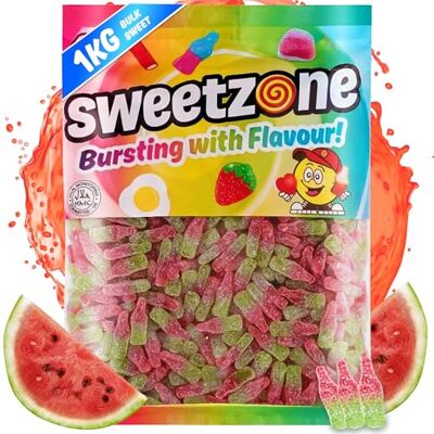 Sweetzone Watermelon Bottles 1kg Halal Watermelon bottle gummies, Halal soft jelly sweets, bulk 1kg bag, party pick and mix, fruity candy Sweetzone Watermelon Bottles 1kg Halal Watermelon bottle gummies, Halal soft jelly sweets, bulk 1kg bag, party pick and mix, fruity candy