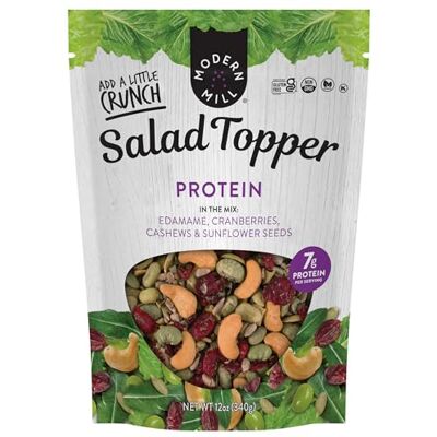 Modern Mill Protein Packed Salad Topper By Gourmet Nut Mixed Nuts (Roasted Cashews), Dried Cranberries & Edamame & Sunflower Seeds Gluten Free, Low Sodium, Kosher, Plant Protein Snack, 12oz. Bag Modern Mill Protein Packed Salad Topper By Gourmet Nut Mixed Nuts (Roasted Cashews), Dried Cranberries & Edamame & Sunflower Seeds Gluten Free, Low Sodium, Kosher, Plant Protein Snack, 12oz. Bag