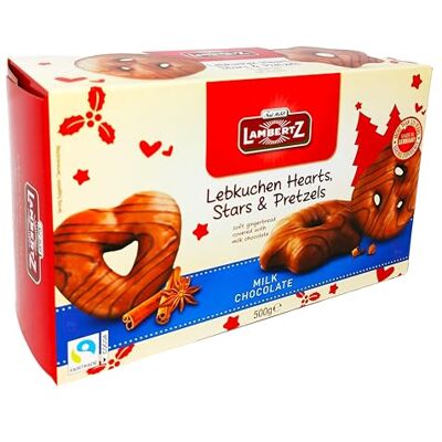 PVL Trade Milk Chocolate Lebkuchen in Stars, hearts & pretzels shapes 500g German Gingerbreads coated with Milk Chocolate PVL Trade Milk Chocolate Lebkuchen in Stars, hearts & pretzels shapes 500g German Gingerbreads coated with Milk Chocolate