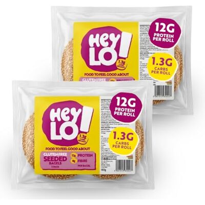 Heylo Low Carb Gluten Free Keto Bagels, 1.3g Carbs & 12g Protein Low Sugar, High Fibre, Blood Sugar Management, Sesame Seeded, 4 Bagels (2 x 2 Pack, 75g Each), Coeliac Friendly Heylo Low Carb Gluten Free Keto Bagels, 1.3g Carbs & 12g Protein Low Sugar, High Fibre, Blood Sugar Management, Sesame Seeded, 4 Bagels (2 x 2 Pack, 75g Each), Coeliac Friendly