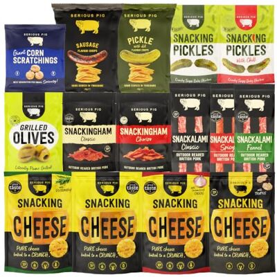 SERIOUS PIG Serious Snack Selection Box Gourmet Food Hamper for Men, Birthday Gifts for Him & Dad, Pub Snacks with Crunchy Cheese, Salami, Pickles, Olives & Crisps (22 Packs) SERIOUS PIG Serious Snack Selection Box Gourmet Food Hamper for Men, Birthday Gifts for Him & Dad, Pub Snacks with Crunchy Cheese, Salami, Pickles, Olives & Crisps (22 Packs)