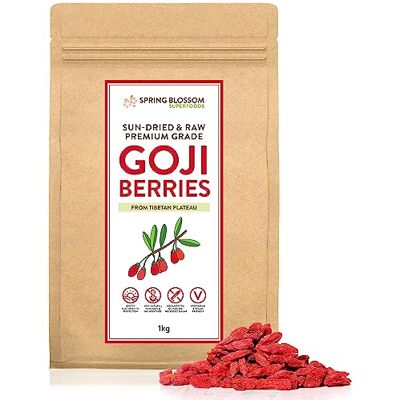 Spring Blossom 1KG 100% Natural Goji Berries from Tibetan Plateau, Large RAW & Sun-Dried, Pure Wolfberry Fruit Snack, No Additives, Pesticides, Sulphites, Non-GMO, Gluten-Free, Vegan Healthy Superfood Spring Blossom 1KG 100% Natural Goji Berries from Tibetan Plateau, Large RAW & Sun-Dried, Pure Wolfberry Fruit Snack, No Additives, Pesticides, Sulphites, Non-GMO, Gluten-Free, Vegan Healthy Superfood