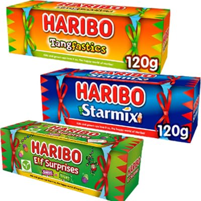 HARIBO Christmas Jelly and Foam Sweets Gift Tube 120g – Elf Surprises, Tangfastics & Starmix – Pick Your Favourite Flavour and Number of Tubes HARIBO Christmas Jelly and Foam Sweets Gift Tube 120g – Elf Surprises, Tangfastics & Starmix – Pick Your Favourite Flavour and Number of Tubes