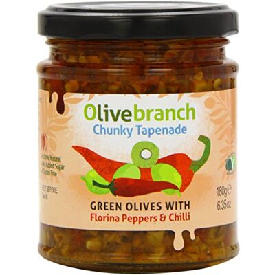 Olive Branch Green Olive Tapenade with Florina Peppers and Chilli 180 g (Pack of 2) Olive Branch Green Olive Tapenade with Florina Peppers and Chilli 180 g (Pack of 2)