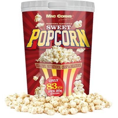 MacCorns of Scotland. Est. 1991 MacCorns Sweet Popcorn ~ Traditionally Popped (12 x 50g) 1ltr Tubs MacCorns of Scotland. Est. 1991 MacCorns Sweet Popcorn ~ Traditionally Popped (12 x 50g) 1ltr Tubs