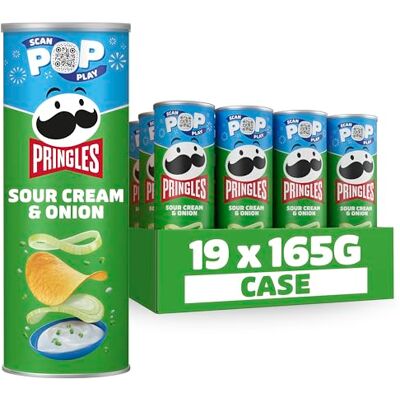 Pringles Sour Cream & Onion Sharing Crisps 19 x 165g (Pack of 19) Potato based sharing crisps in a resealable can, ideal snack for sharing at movie nights, BBQs , parties and get togethers Pringles Sour Cream & Onion Sharing Crisps 19 x 165g (Pack of 19) Potato based sharing crisps in a resealable can, ideal snack for sharing at movie nights, BBQs , parties and get togethers