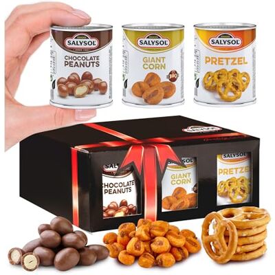 Tropgo Salysol 6 Pack Mini Can Gift Snack Variety – 2 Salted Pretzel 25g, 2 BBQ Giant Corn 30g, 2 Chocolate Peanuts 50g – Gift Box Snack Set for Men and Women Tropgo Salysol 6 Pack Mini Can Gift Snack Variety – 2 Salted Pretzel 25g, 2 BBQ Giant Corn 30g, 2 Chocolate Peanuts 50g – Gift Box Snack Set for Men and Women