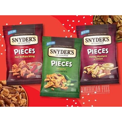 Bug's Pantry Snyder's of Hanover Pretzel 3 Flavour Pack Honey Mustard Onion Hot Buffalo Wing Jalapeno 3 x 110g American Import Bug's Pantry Snyder's of Hanover Pretzel 3 Flavour Pack Honey Mustard Onion Hot Buffalo Wing Jalapeno 3 x 110g American Import