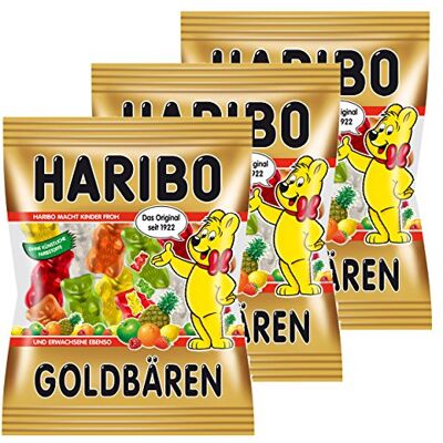 HARIBO Gold Bears Mini Pack of 3 Rubber Toy Bear Wine Gum, Fruit, Bag in Bag HARIBO Gold Bears Mini Pack of 3 Rubber Toy Bear Wine Gum, Fruit, Bag in Bag