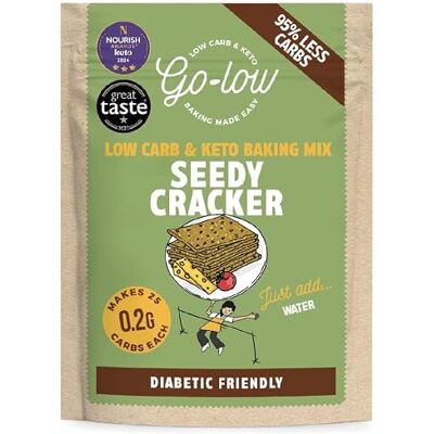 GO-LOW EASY LOW CARB & KETO GOODNESS GO LOW seedy Cracker Mix low carb & Keto 0.2g carbs per cracker High fibre Protein Diabetic friendly Gluten free Paleo Vegan friendly GO-LOW EASY LOW CARB & KETO GOODNESS GO LOW seedy Cracker Mix low carb & Keto 0.2g carbs per cracker High fibre Protein Diabetic friendly Gluten free Paleo Vegan friendly