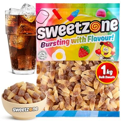 Sweetzone Fizzy Cola Bottles 1kg Halal Fizzy cola bottle gummies, Halal soft chewy sweets, bulk 1kg bag, party pick and mix for kids and adults Sweetzone Fizzy Cola Bottles 1kg Halal Fizzy cola bottle gummies, Halal soft chewy sweets, bulk 1kg bag, party pick and mix for kids and adults