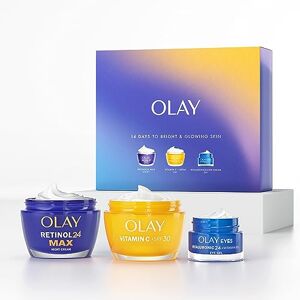 Olay Skincare Gift Set: Vitamin C SPF 30 Face Moisturiser + Retinol 24 Max Night Cream + Hyaluronic Acid Eye Cream, Skin Care Christmas Gifts For Women, 50ml + 50ml + 15ml Olay Skincare Gift Set: Vitamin C SPF 30 Face Moisturiser + Retinol 24 Max Night Cream + Hyaluronic Acid Eye Cream, Skin Care Christmas Gifts For Women, 50ml + 50ml + 15ml
