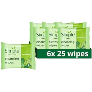 Simple Kind to Skin Bio-degradable Cleansing Wipes face wipes to remove waterproof eye make-up for sensitive skin 6x 25 wipes Simple Kind to Skin Bio-degradable Cleansing Wipes face wipes to remove waterproof eye make-up for sensitive skin 6x 25 wipes